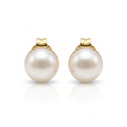 14k Yellow Gold Freshwater Cultured White Pearl Stud Earrings (7.0 mm)