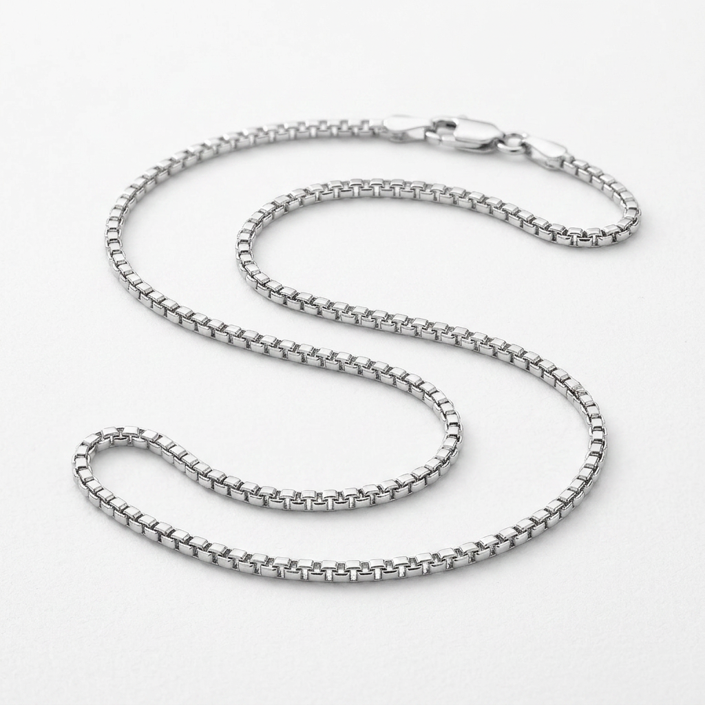 Sterling Silver Rhodium Plated Round Box Chain 1.3mm  DestGlow