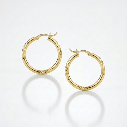 10k Yellow Gold Diamond Cut Hoop Earrings (15mm)