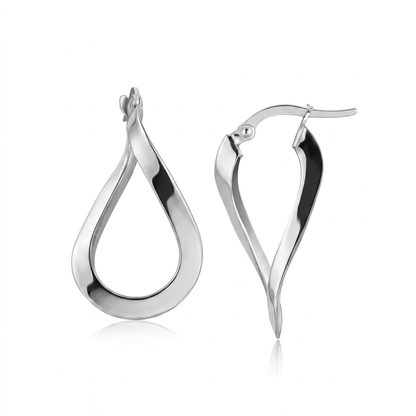 14k White Gold Twisted Freeform Hoop Earrings