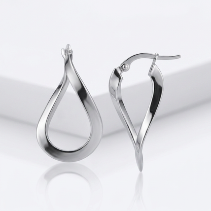 14k White Gold Twisted Freeform Hoop Earrings
