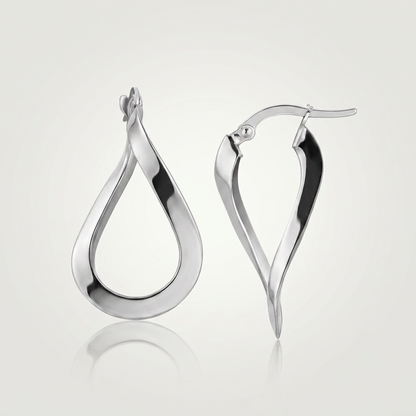 14k White Gold Twisted Freeform Hoop Earrings
