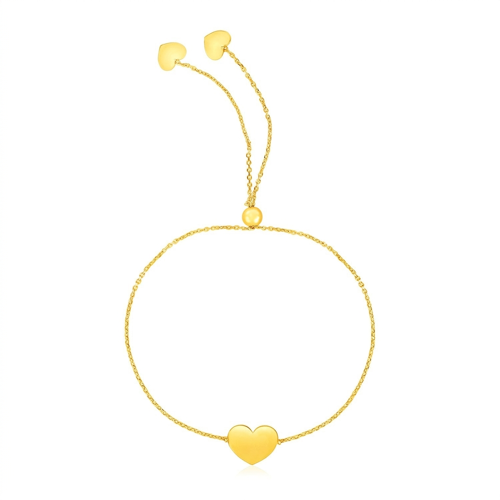 14k Yellow Gold Adjustable Heart Bracelet  DestGlow