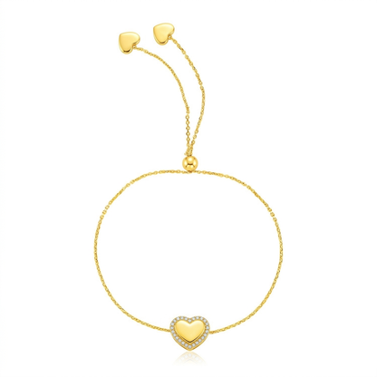 14k Yellow Gold Adjustable Heart Bracelet