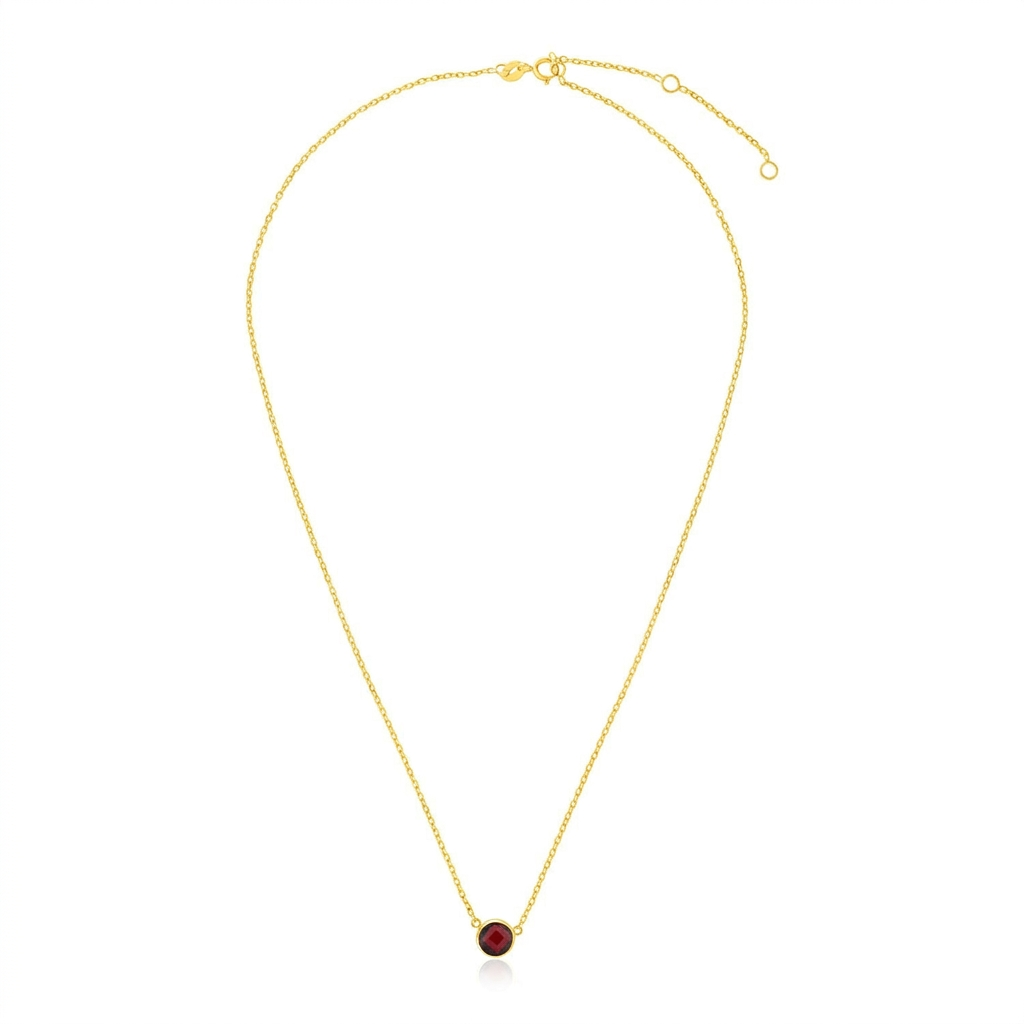 14k Yellow Gold 17 inch Necklace with Round Garnet  DestGlow