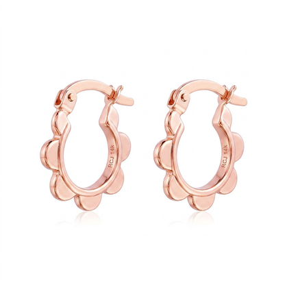14k Rose Gold Scalloped Hoop Earrings