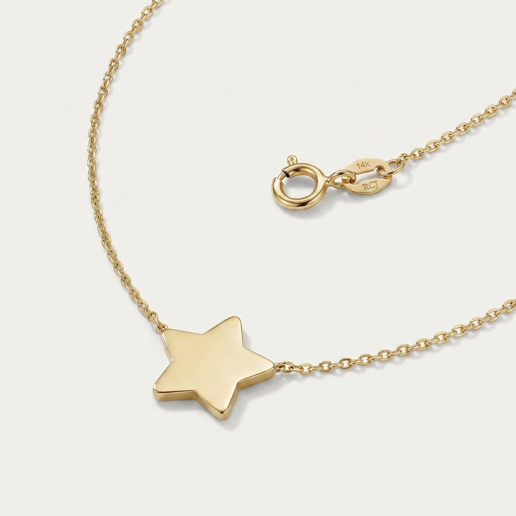 14k Yellow Gold Necklace with Five Pointed Star