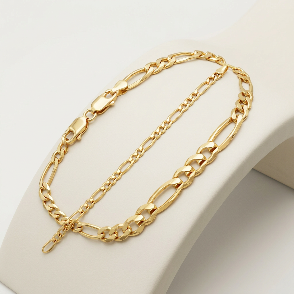 2.6mm 10k Yellow Gold Link Figaro Bracelet