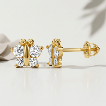 14k Yellow Gold Butterfly Childrens Earrings