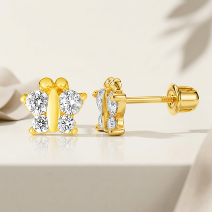 14k Yellow Gold Butterfly Childrens Earrings