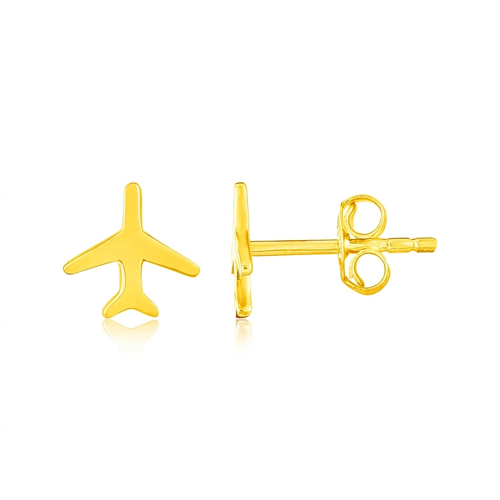 14K Yellow Gold Airplane Earrings  DestGlow