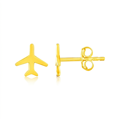 14K Yellow Gold Airplane Earrings