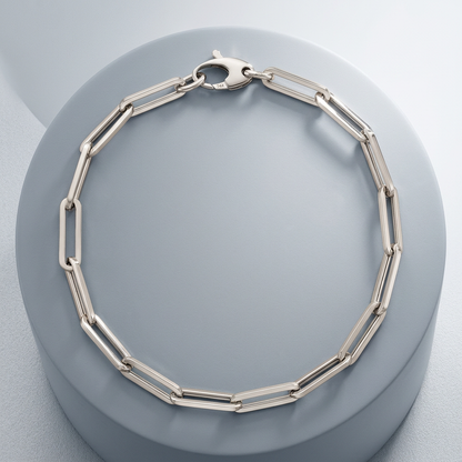 14K White Gold Bold Paperclip Chain Bracelet