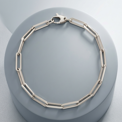 14K White Gold Bold Paperclip Chain Bracelet
