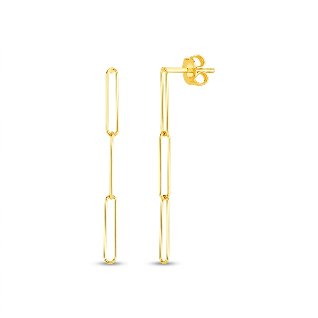 14k Yellow Gold Paperclip Chain Dangle Earrings  DestGlow