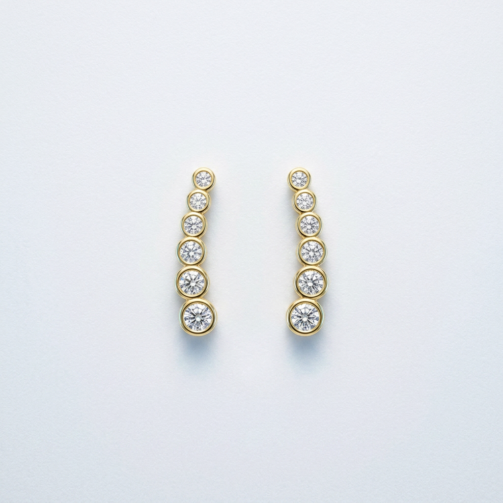 14k Yellow Gold Graduated Circles Climber Post Earrings with Cubic Zirconias  DestGlow