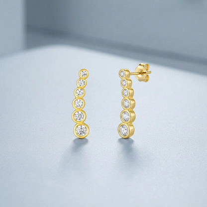 14k Yellow Gold Graduated Circles Climber Post Earrings with Cubic Zirconias