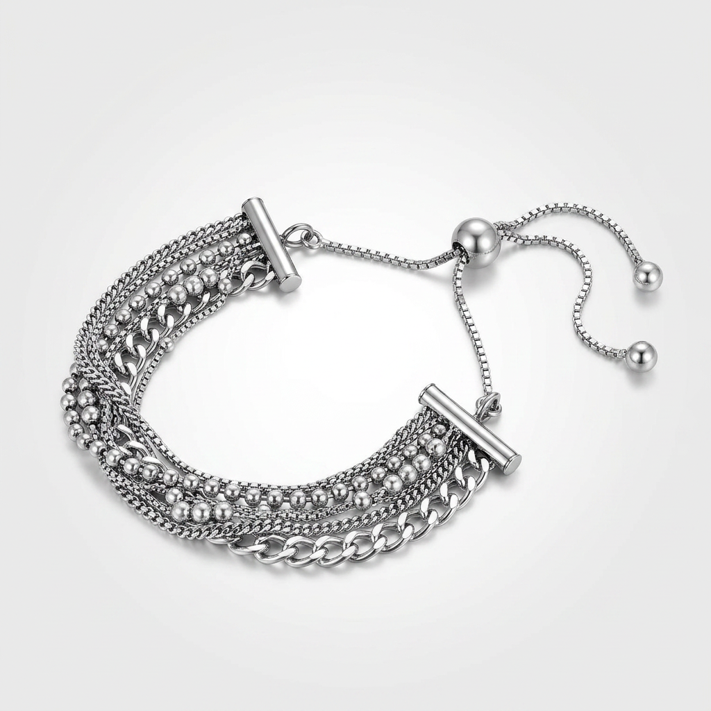 Adjustable Multi Chain Bracelet in Sterling Silver  DestGlow