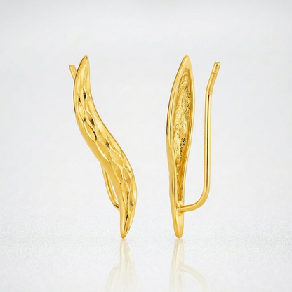 Textured Leaf Climber Earrings in 14k Yellow Gold