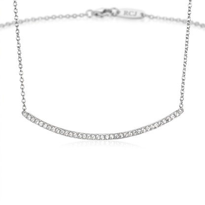 Sterling Silver Curved Bar Necklace with Cubic Zirconias