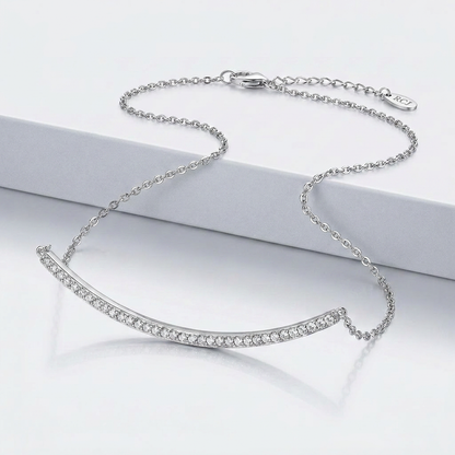 Sterling Silver Curved Bar Necklace with Cubic Zirconias
