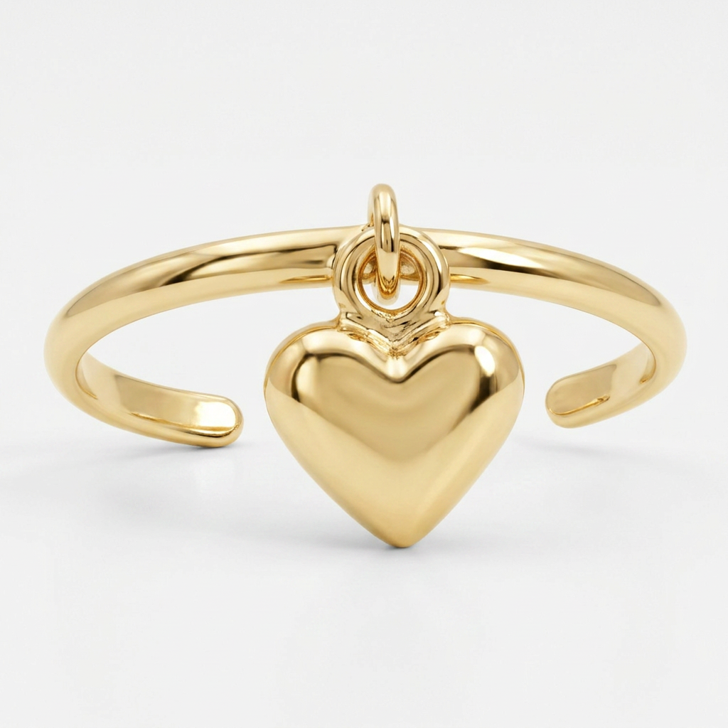 14k Yellow Gold Cuff Puffed Heart Toe Ring  DestGlow