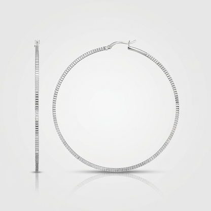 Ridge Textured Hoop Earrings in Sterling Silver