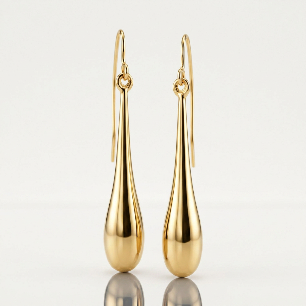 14k Yellow Gold Long Polished Teardrop Dangling Earrings  DestGlow