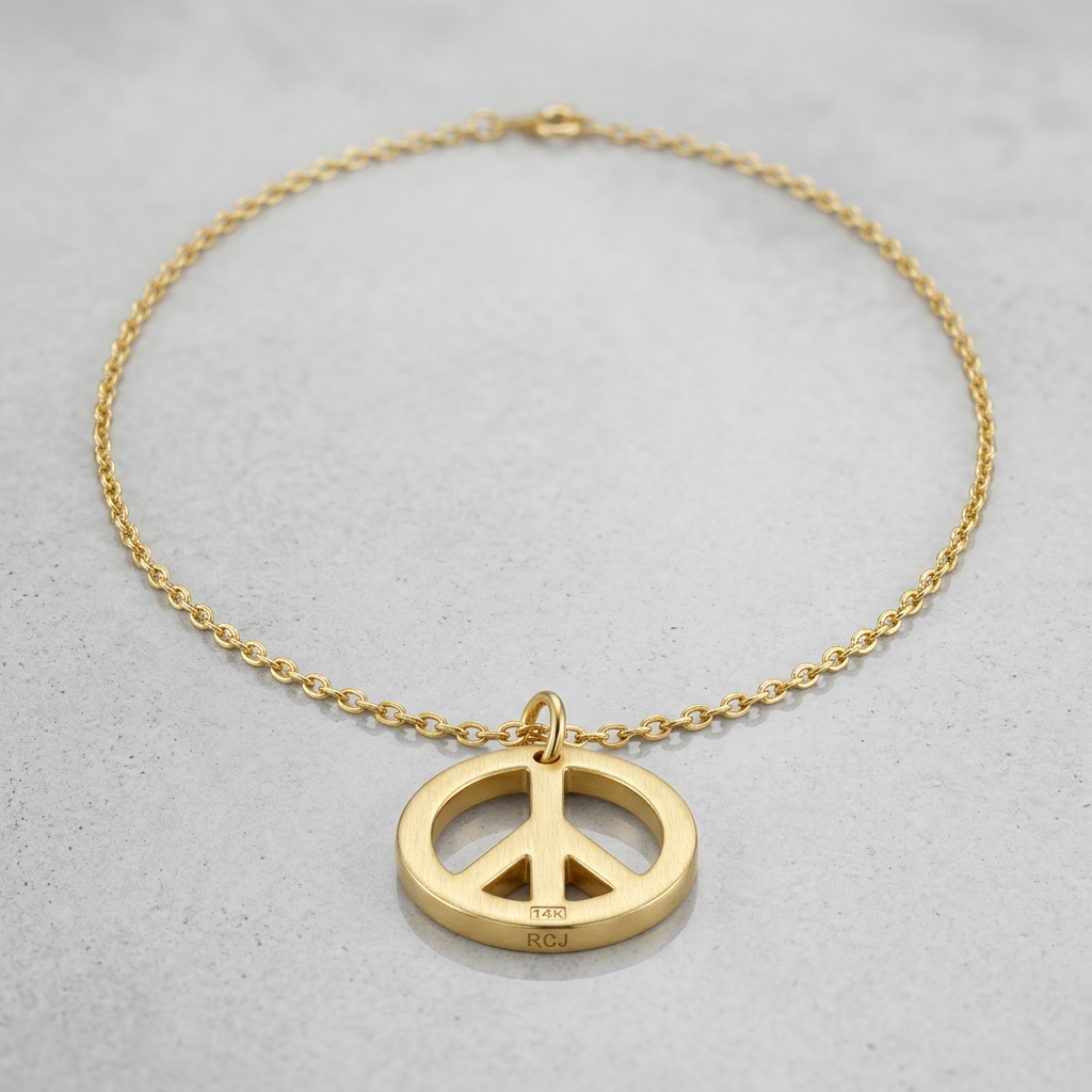 14k Yellow Gold with Peace Symbol Pendant