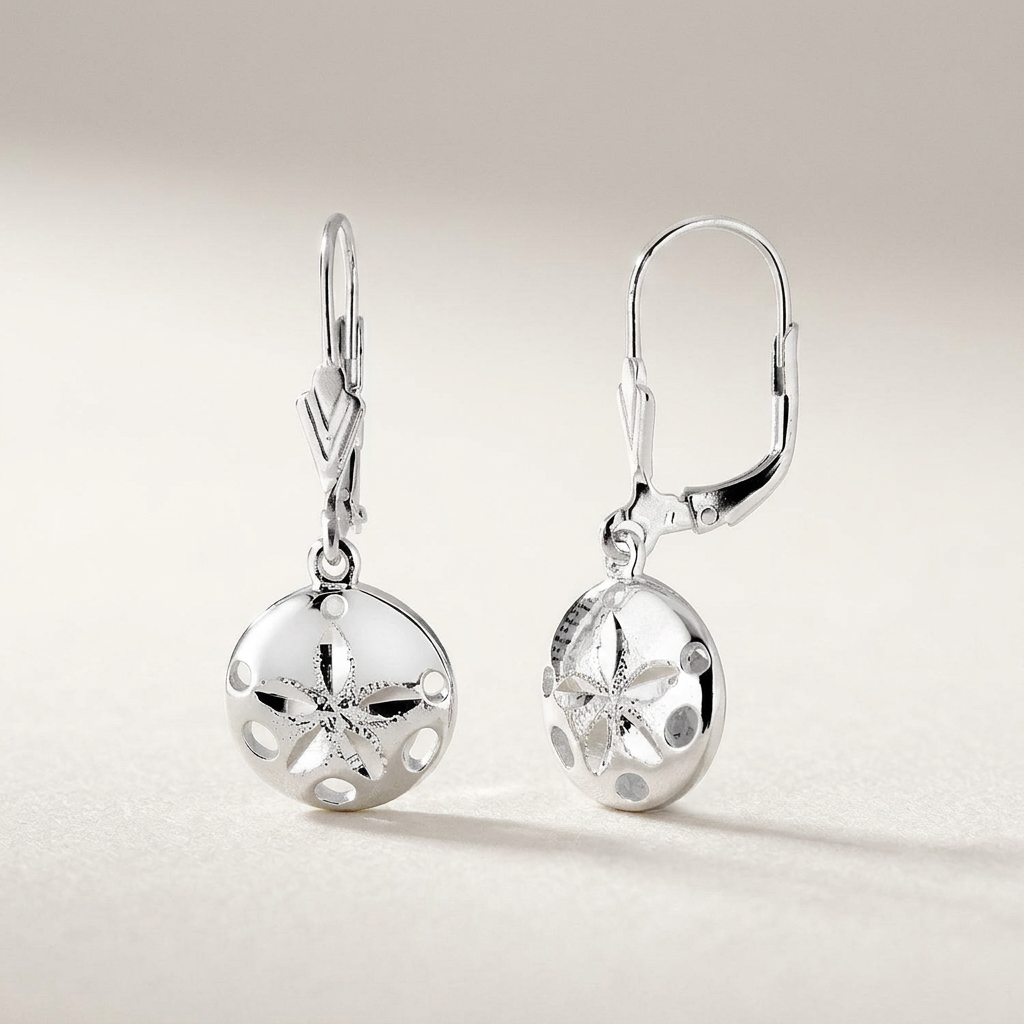 Sterling Silver Polished Sand Dollar Dangle Earrings  DestGlow