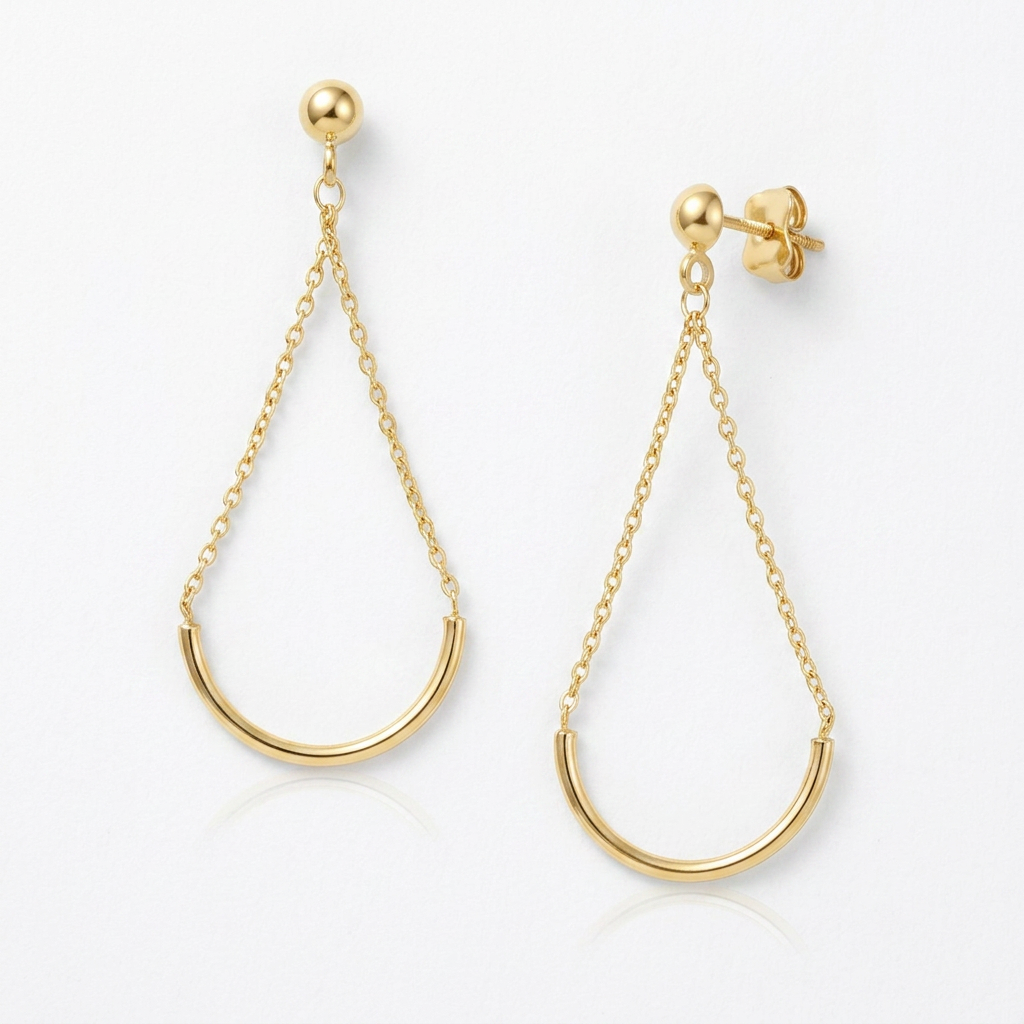 14k Yellow Gold Curved Chain Drop Earrings  DestGlow
