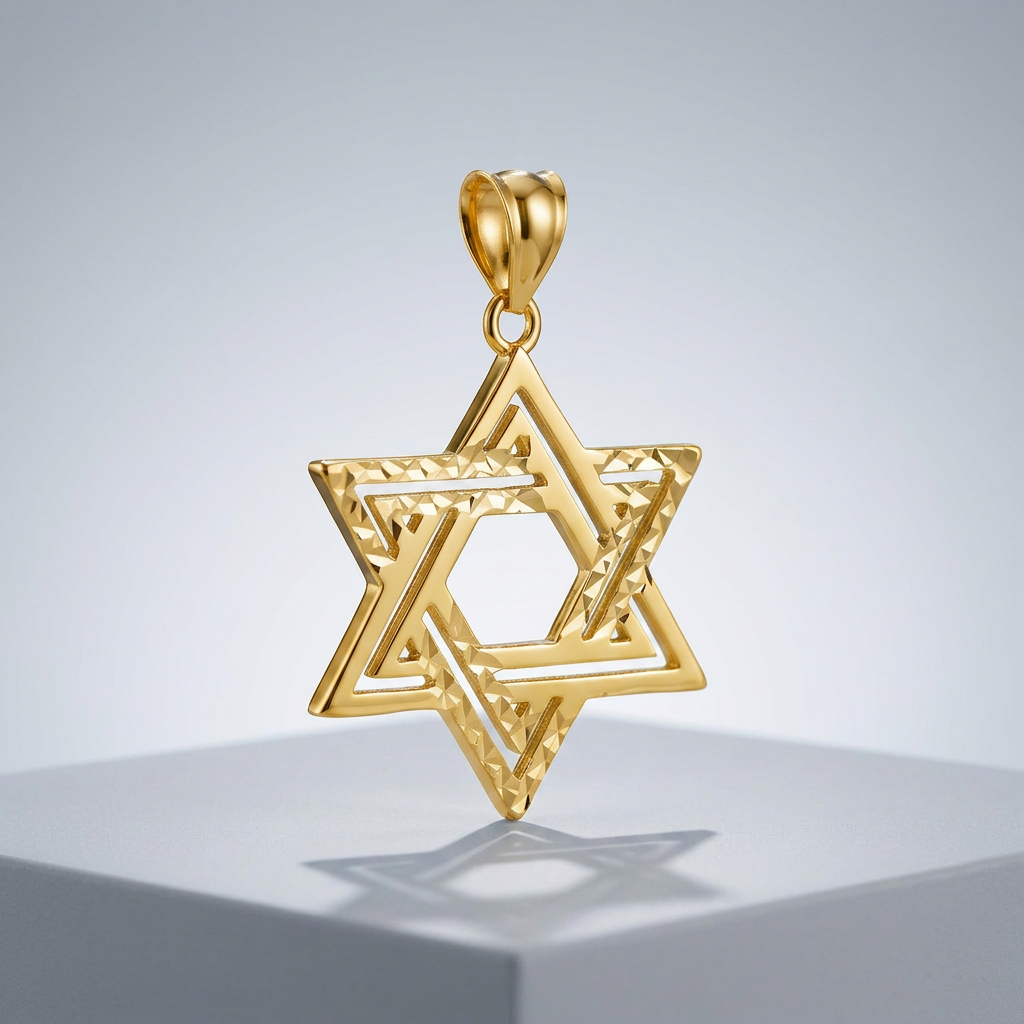 14k Yellow Gold Textured Star of David Pendant