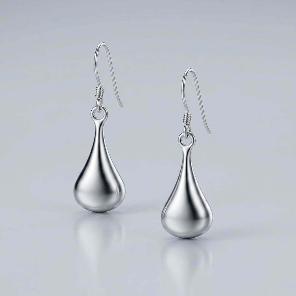 Sterling Silver Long Teardrop Shape Puff Drop Earrings  DestGlow