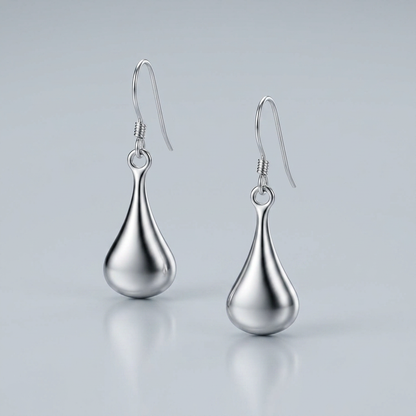 Sterling Silver Long Teardrop Shape Puff Drop Earrings