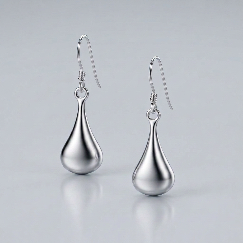 Sterling Silver Long Teardrop Shape Puff Drop Earrings