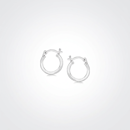 Sterling Silver Rhodium Plated Thin and Small Polished Hoop Earrings (10mm)