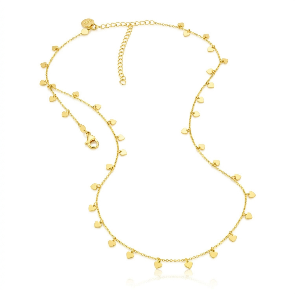 14K Yellow Gold Necklace with Dangling Hearts  DestGlow