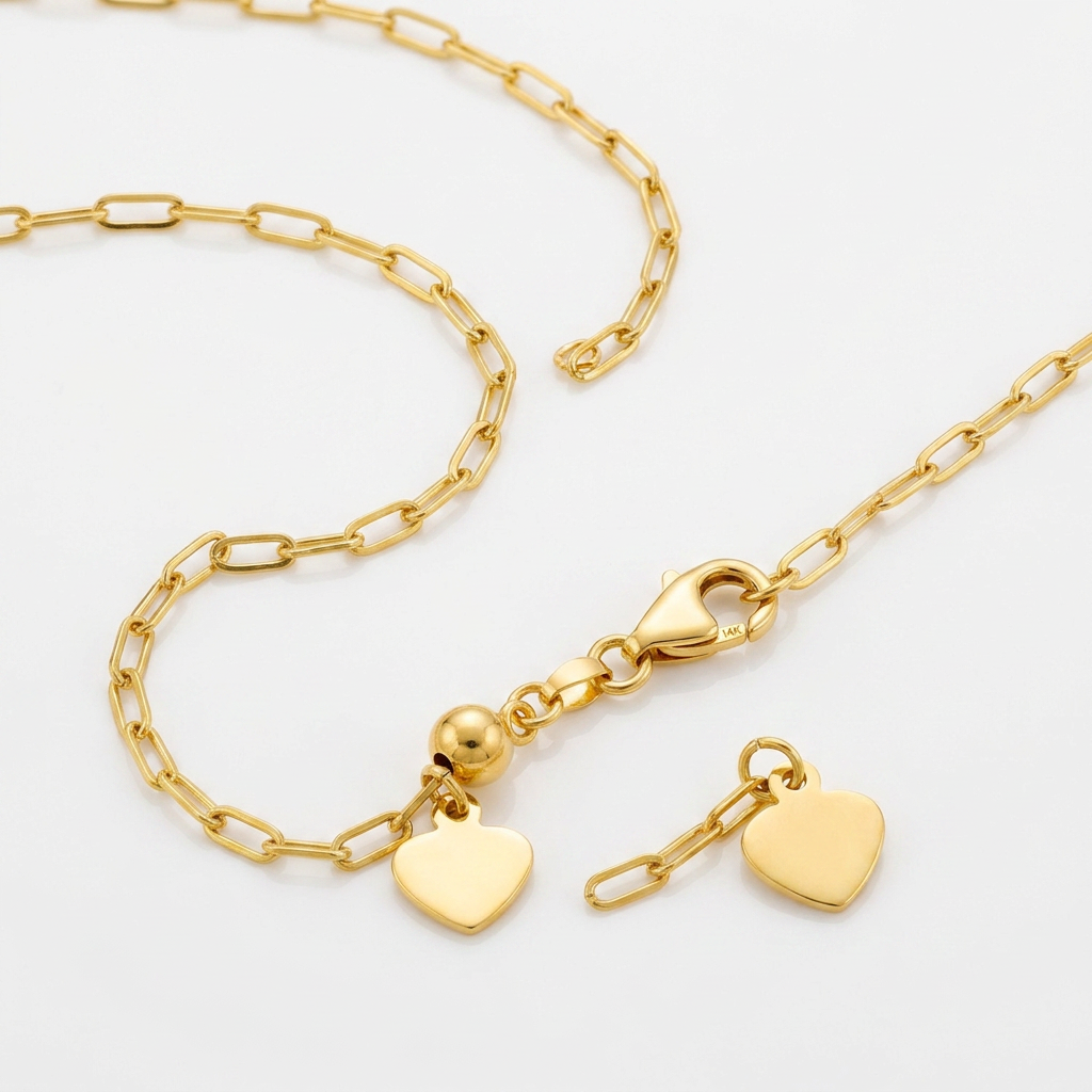 14k Yellow Gold Adjustable Paperclip Chain 1.5mm