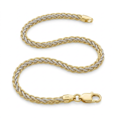 Two-Toned Fine Wheat Chain Bracelet in 10k Yellow and White Gold
