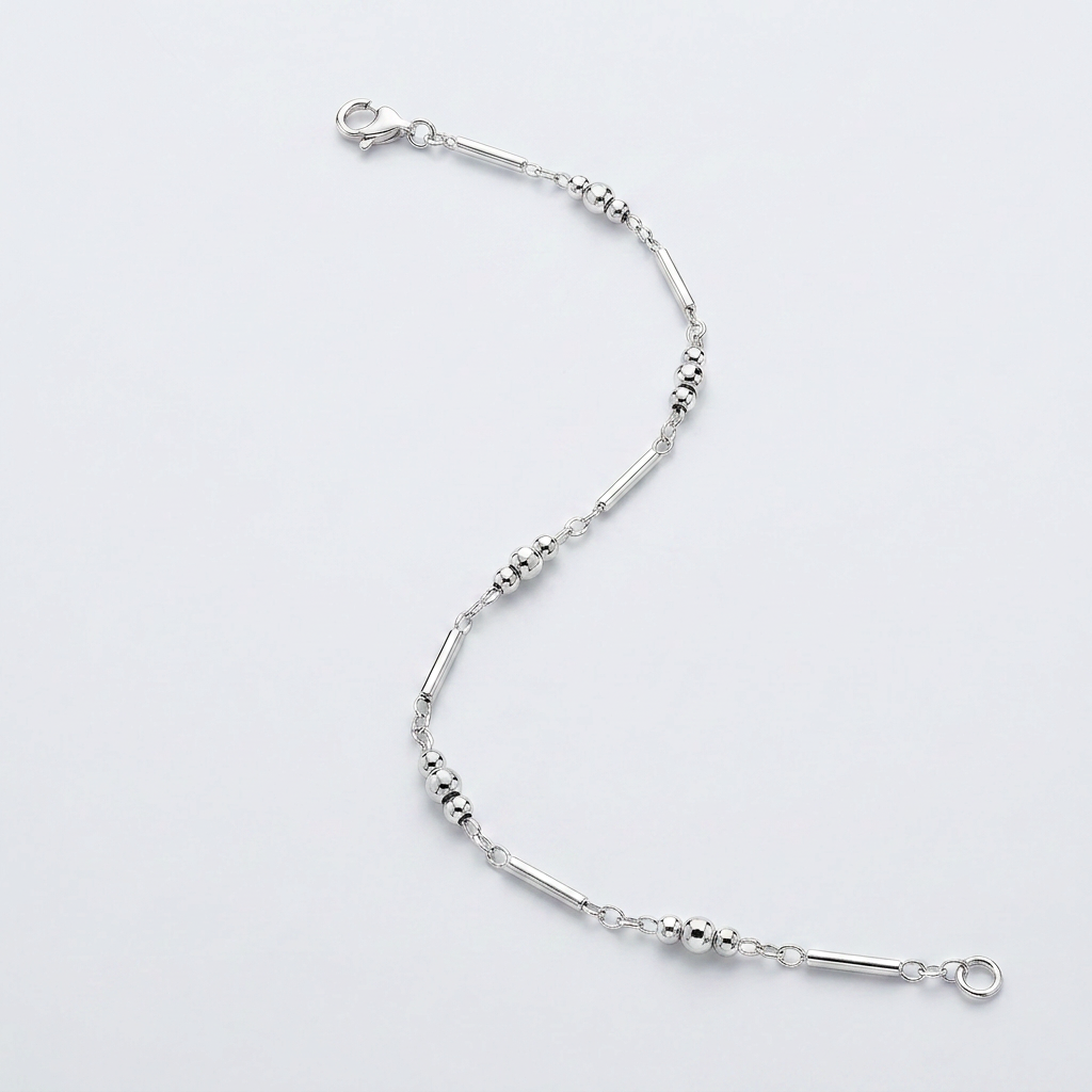Sterling Silver Anklet with Polished Bars and Beads