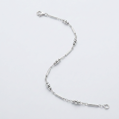 Sterling Silver Anklet with Polished Bars and Beads