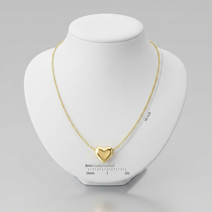 14k Yellow Gold Chain Necklace with Sliding Puffed Heart Charm