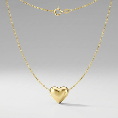 14k Yellow Gold Chain Necklace with Sliding Puffed Heart Charm