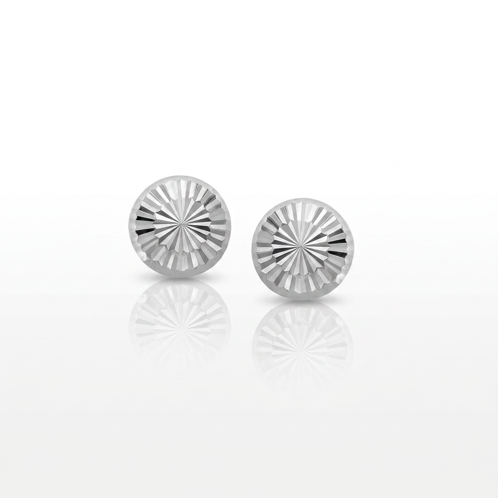 14k White Gold Textured Flat Style Stud Earrings