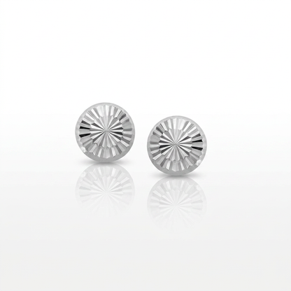 14k White Gold Textured Flat Style Stud Earrings