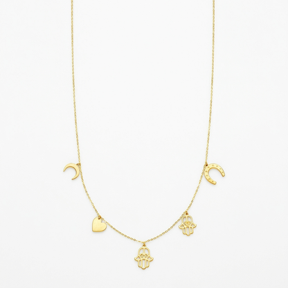 14K Yellow Gold Necklace with Polished Charms