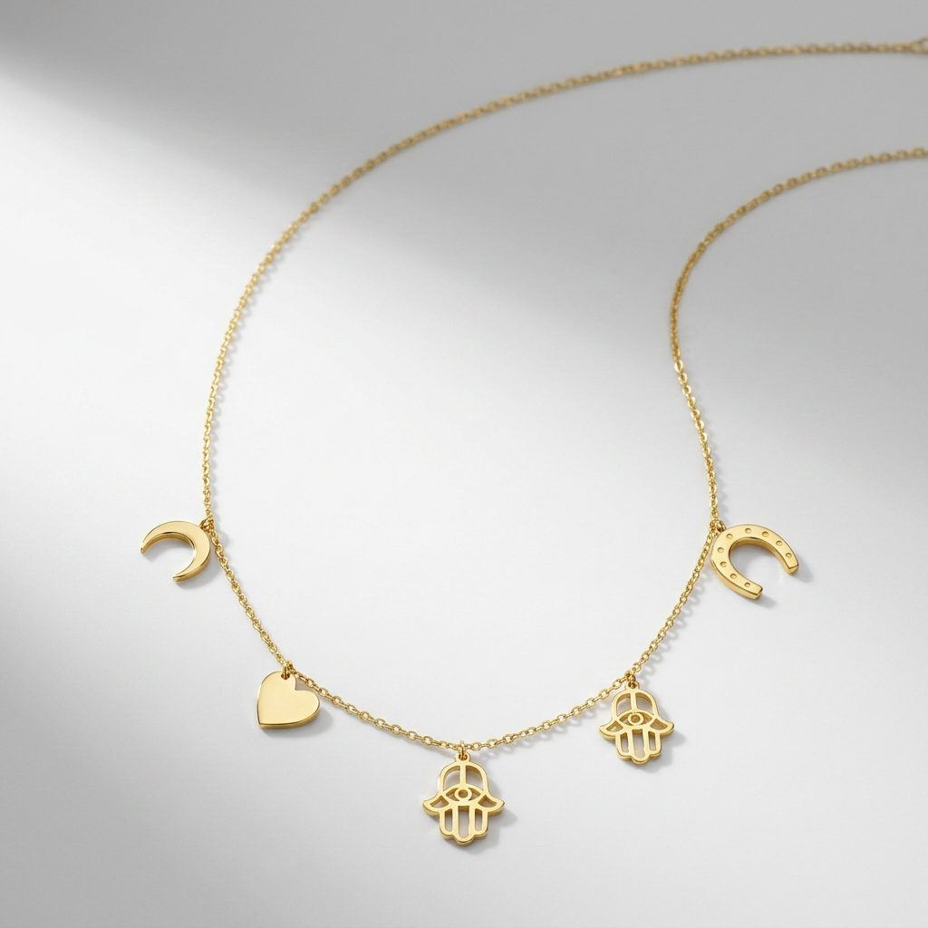 14K Yellow Gold Necklace with Polished Charms
