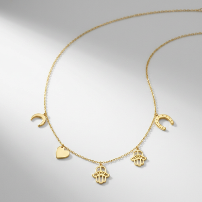 14K Yellow Gold Necklace with Polished Charms