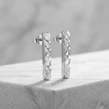 14k White Gold Textured Bar Earrings