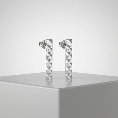 14k White Gold Textured Bar Earrings
